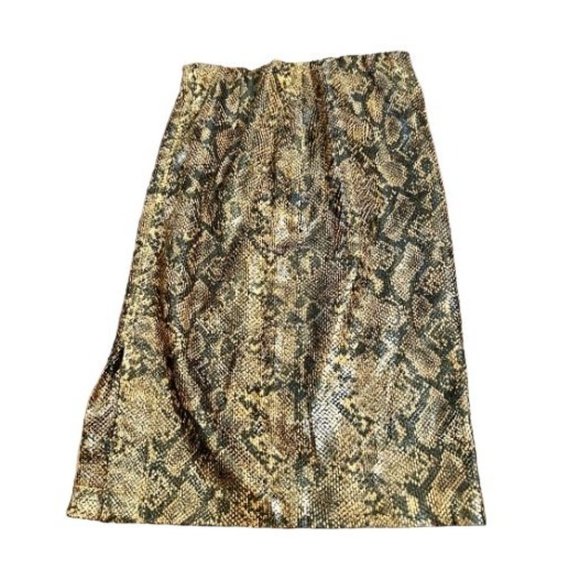 BlankNYC Tan Black Snake Print Faux Leather A-Line Knee Length Skirt Size 24 - Picture 6 of 6